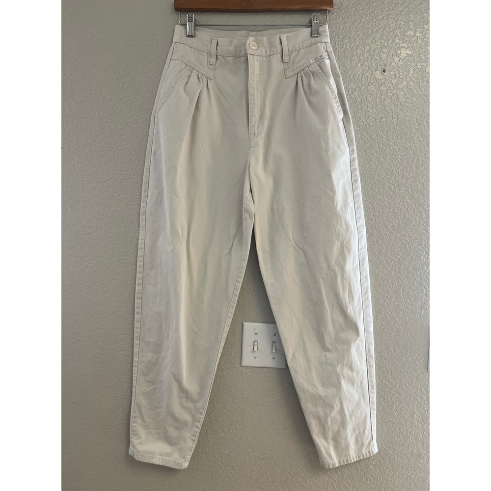 Vintage Cherokee High Waisted Pleated Tapered Leg Khaki Pants Beige Womens 27